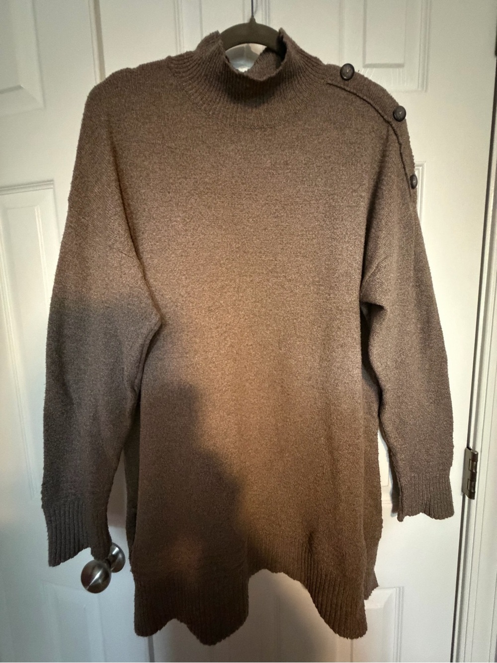 AB Studio Brown Women's Mock Neck Sweater with Shoulder Buttons
